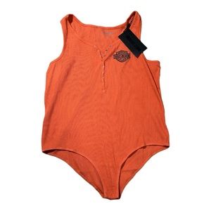 NWT Harley Davidson Women's Orange Iron Bond Henley Ribbed Bodysuit XL